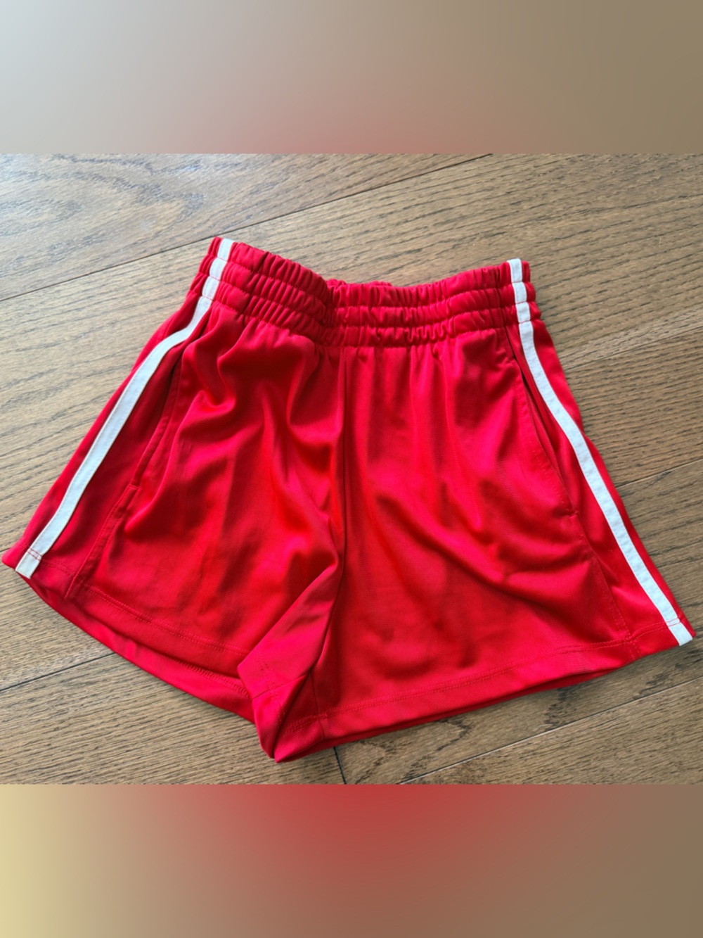 Bershka Red Athletic Shorts with White Side Stripes